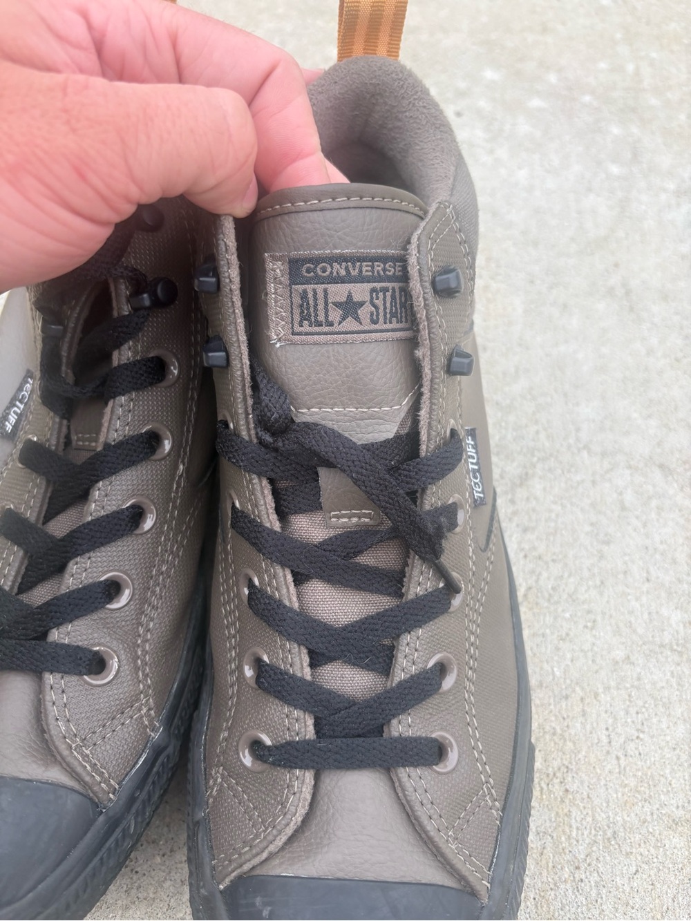 Converse Men’s High-Top Sneakers TecTuff Olive and Black with Orange Pull Tabs - Picture 6 of 8